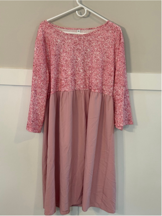 Unbranded Dresses & Skirts - Women’s XXL Pink Floral Babydoll Midi Dress Long Sleeve Loose Boho Cottagecore